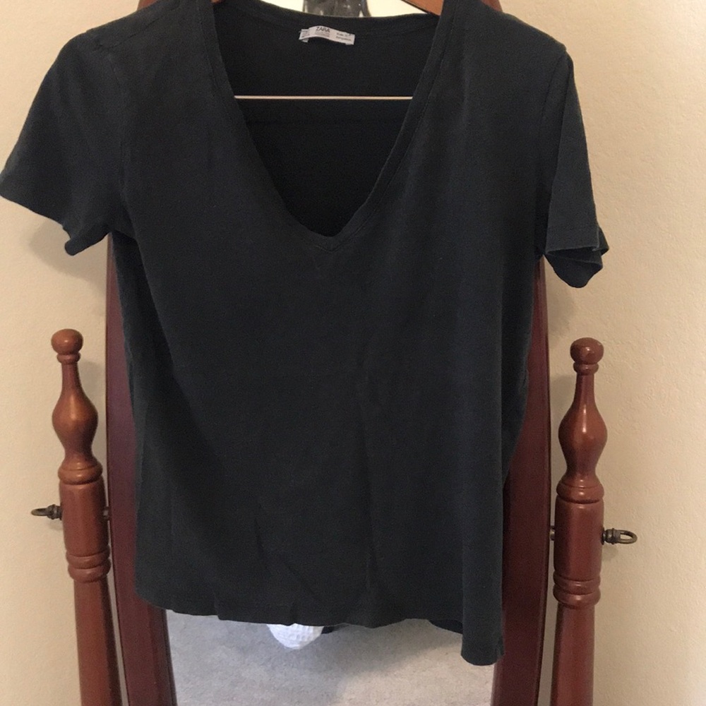 Zara Basic black v neck t shirt